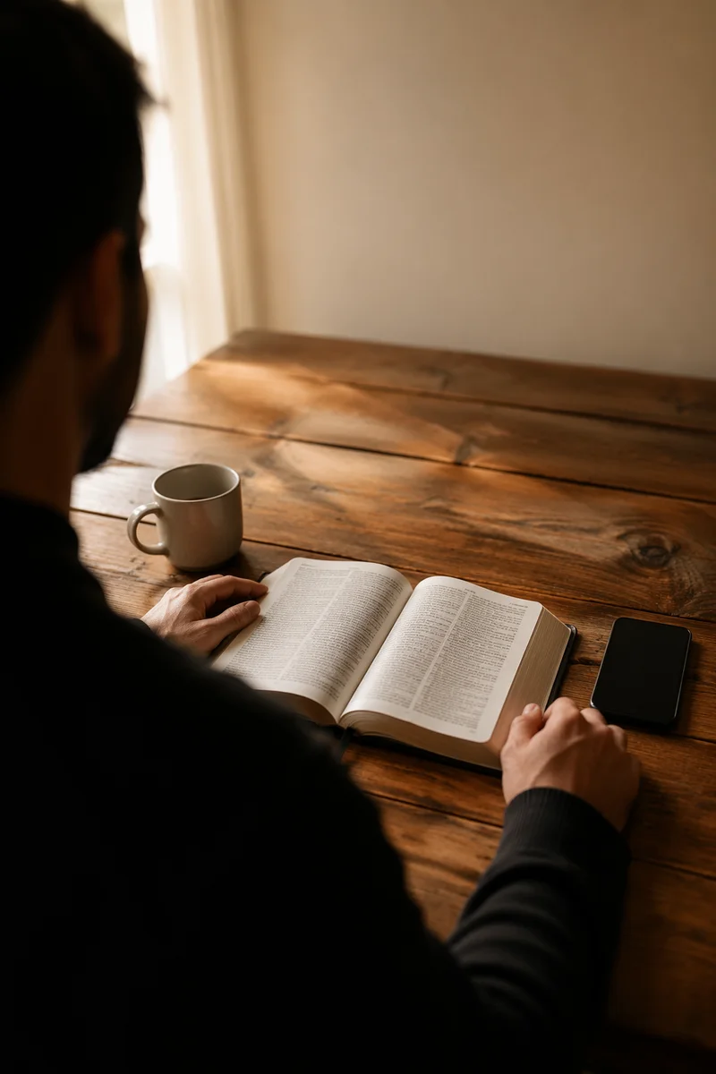 Man Reading Bible in Morning Light