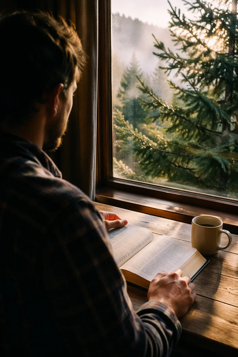 Man Reading Bible in Morning Light