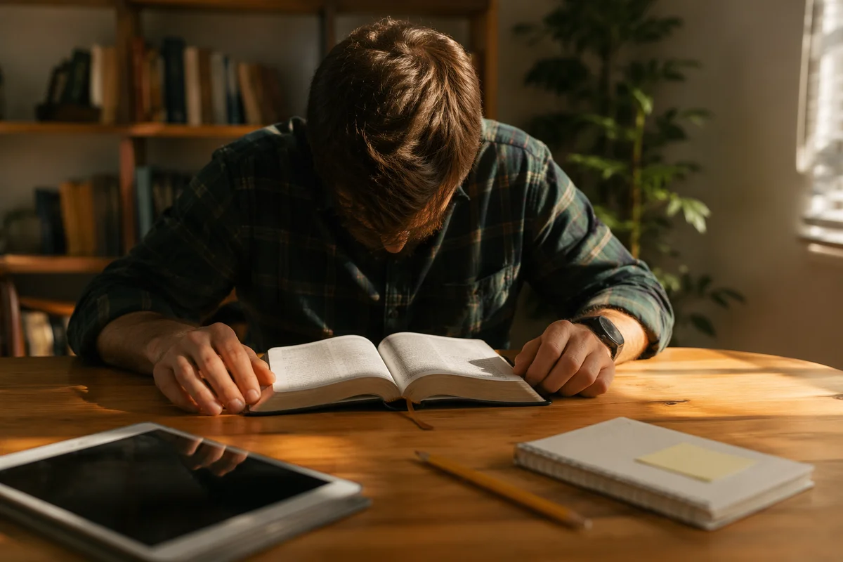 Man Reading Bible in Morning Light