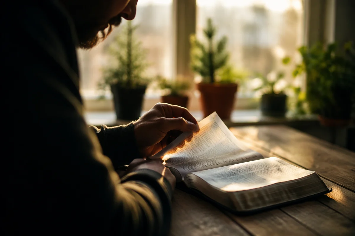 Morning Bible Reading in Warm Window Light