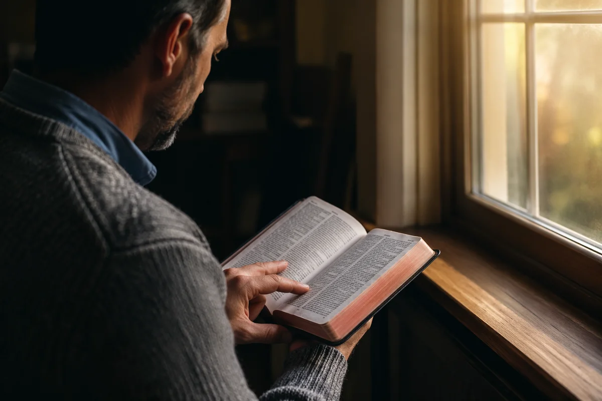 Man Reading Bible in Morning Light