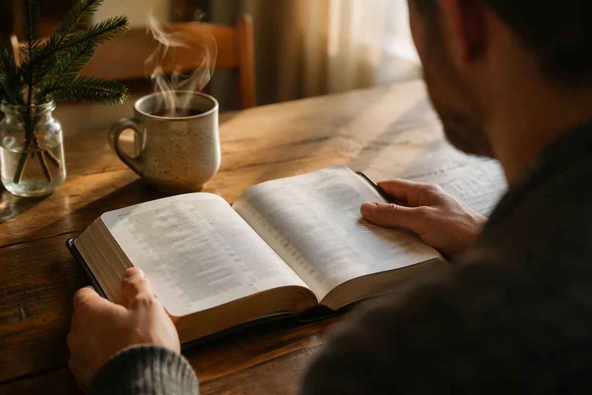 Man Reading Bible in Morning Light
