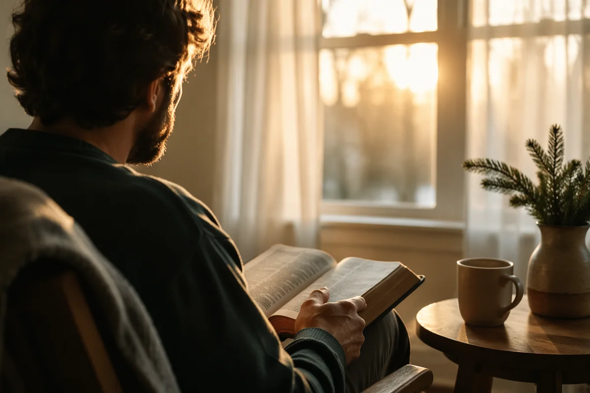 Man Reading Bible in Morning Light
