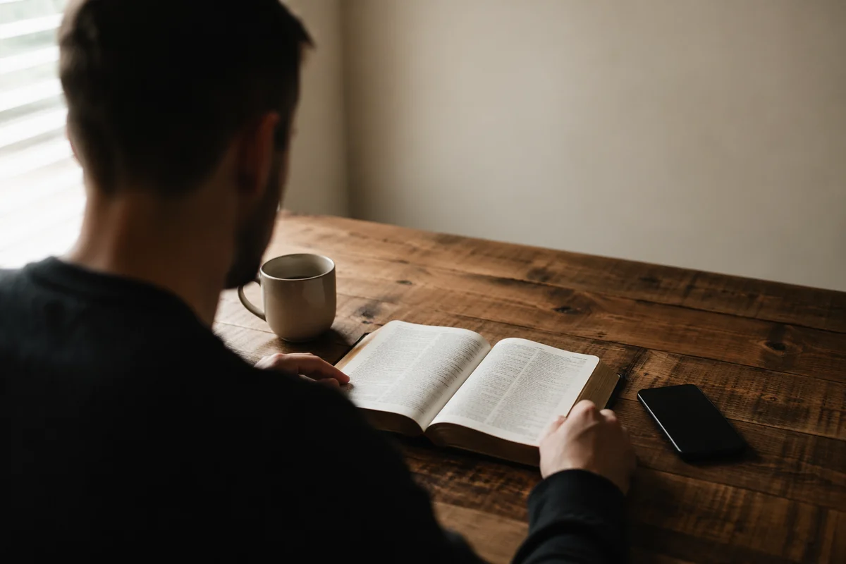Man Reading Bible in Morning Light