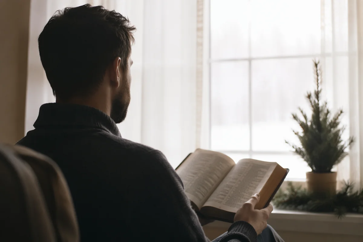 Man Reading Bible in Morning Window Light