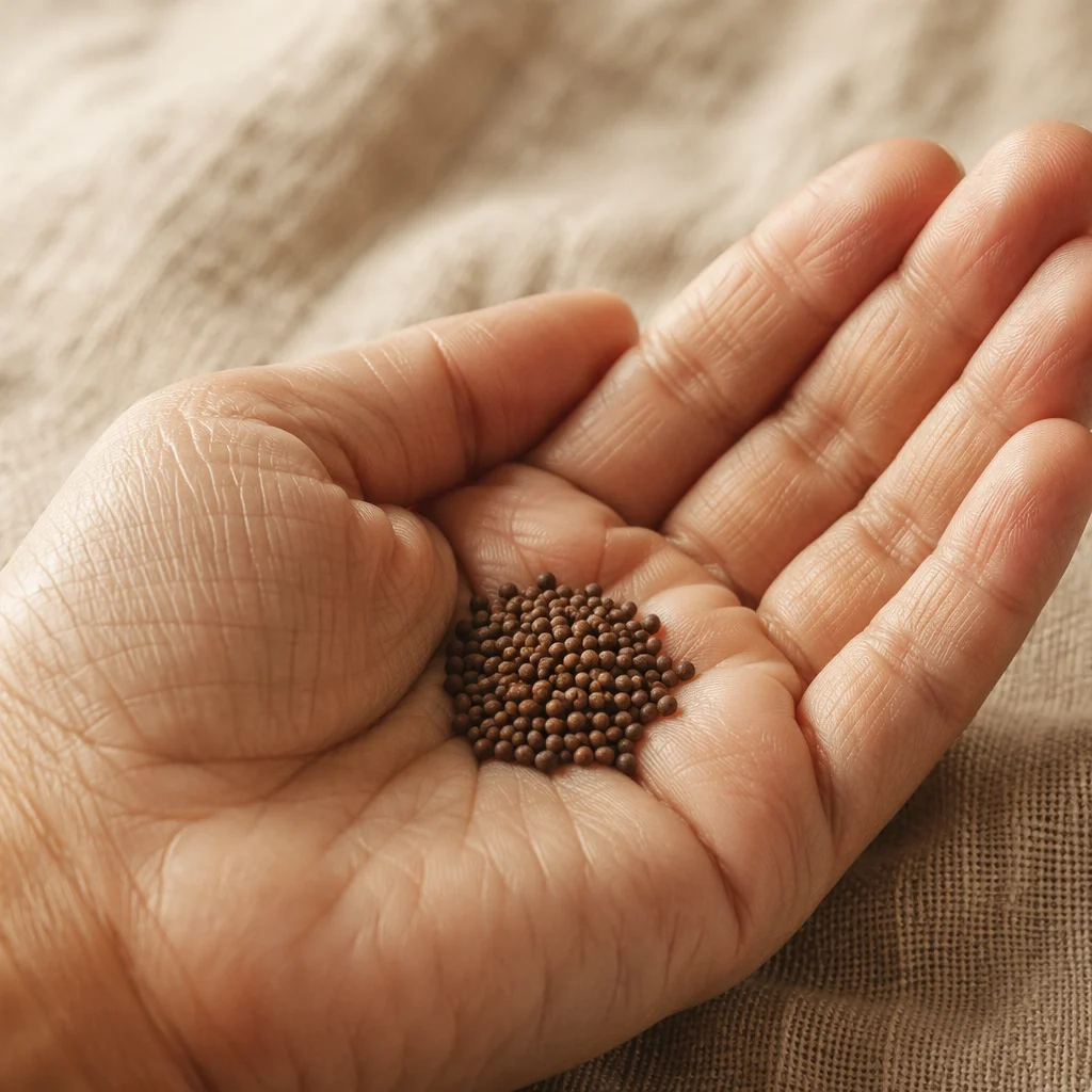 Mustard Seeds Resting in Open Palm