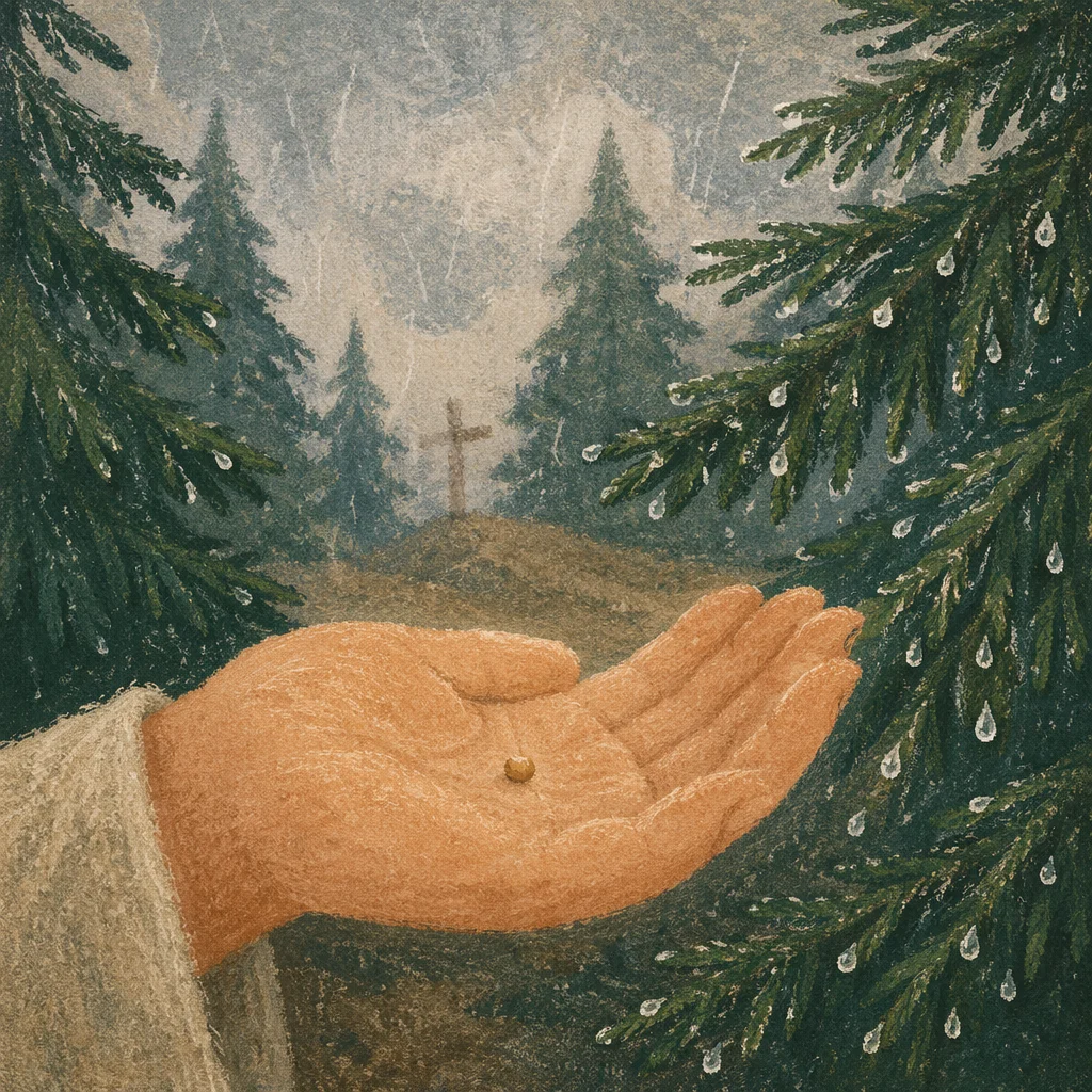 Mustard Seed in Hand Evergreen Faith
