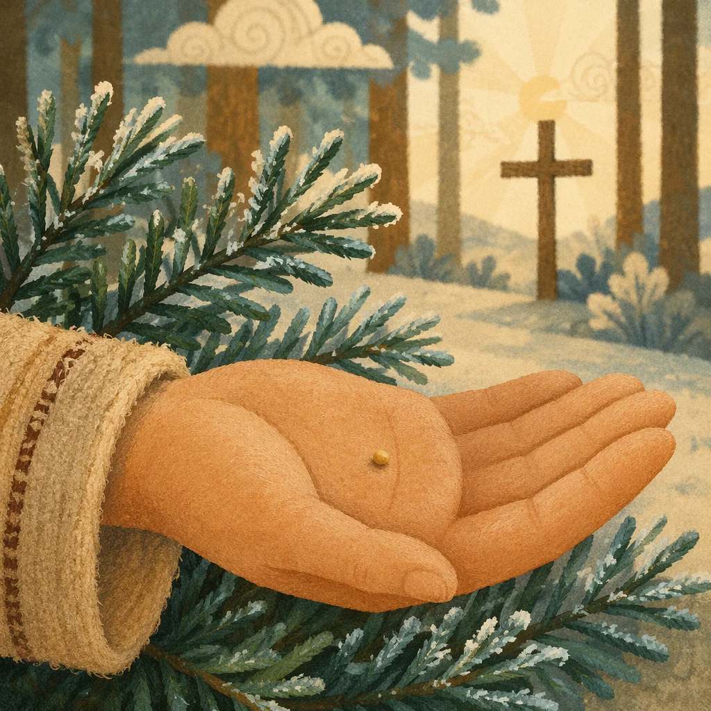 Mustard Seed in Frosted Evergreen Palm