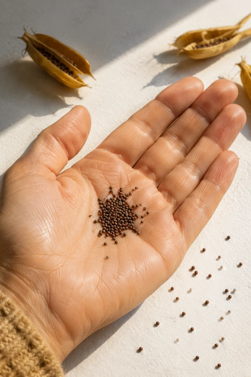 Mustard Seeds Resting in Open Palm