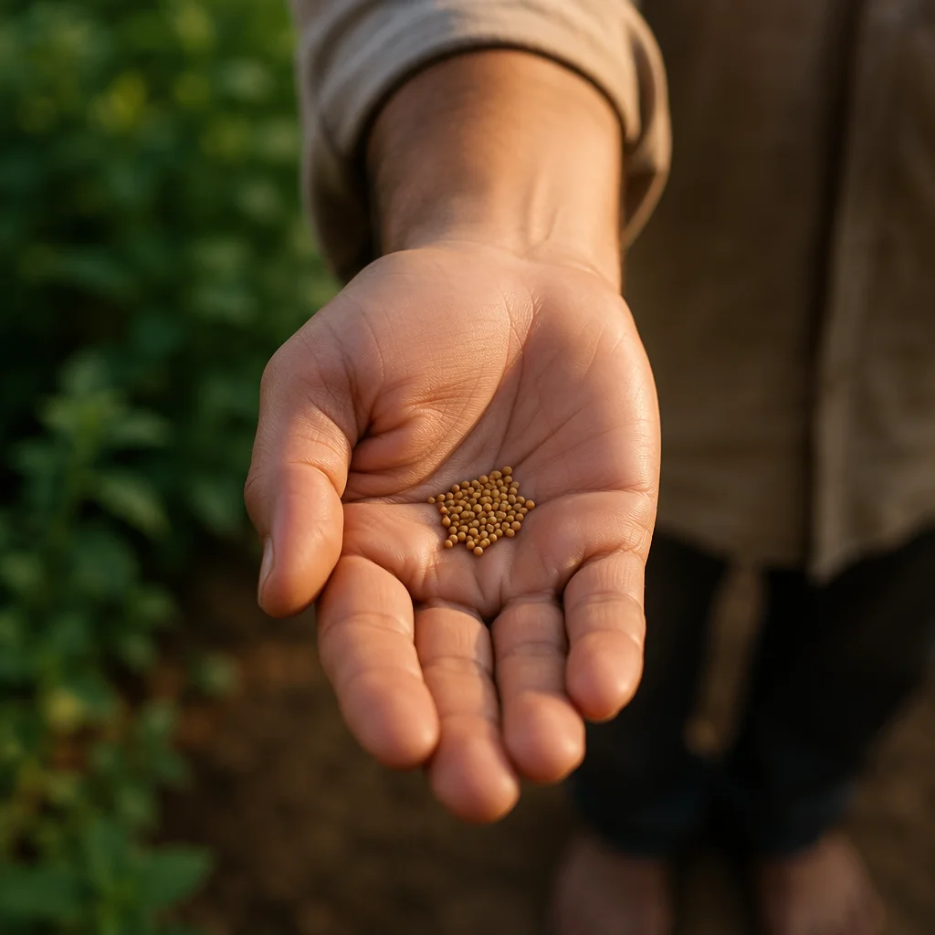 Mustard Seeds Resting in Open Palm
