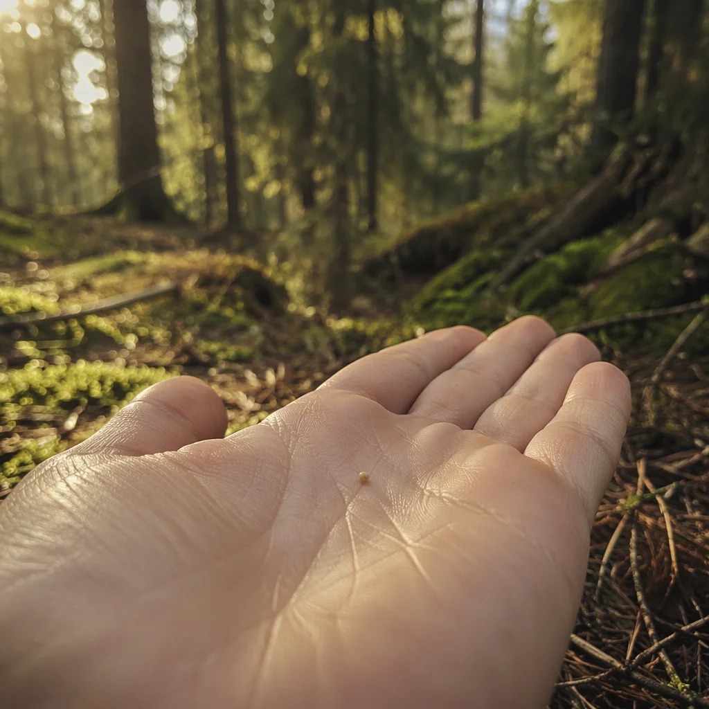 Mustard Seed in Palm by Evergreen Forest