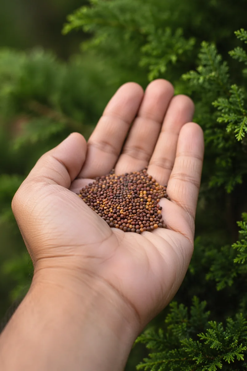 Mustard Seeds Resting in Open Palm