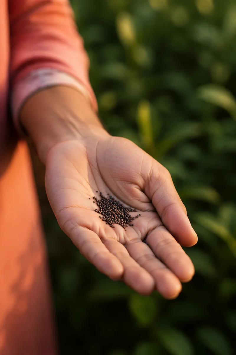 Mustard Seeds Resting in Open Palm