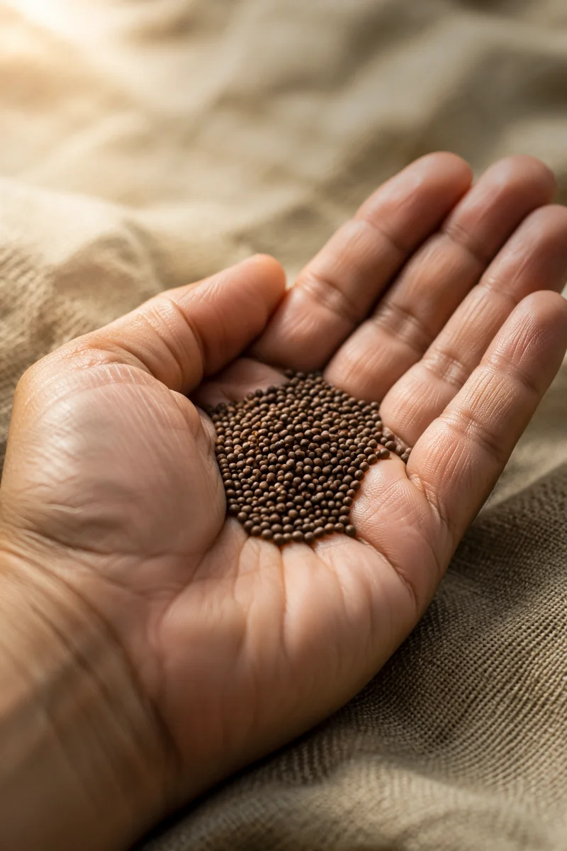 Mustard Seeds Resting in Open Palm