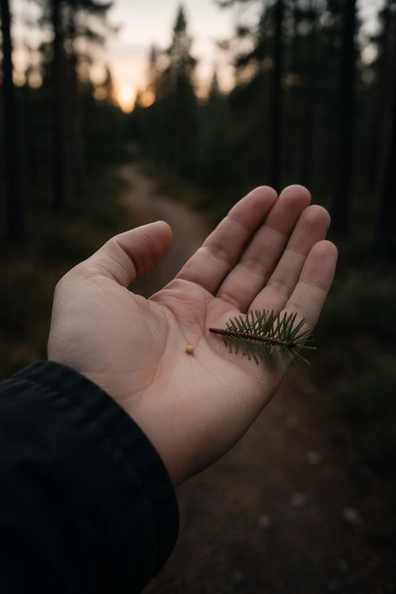 Mustard Seed and Evergreen in Open Palm