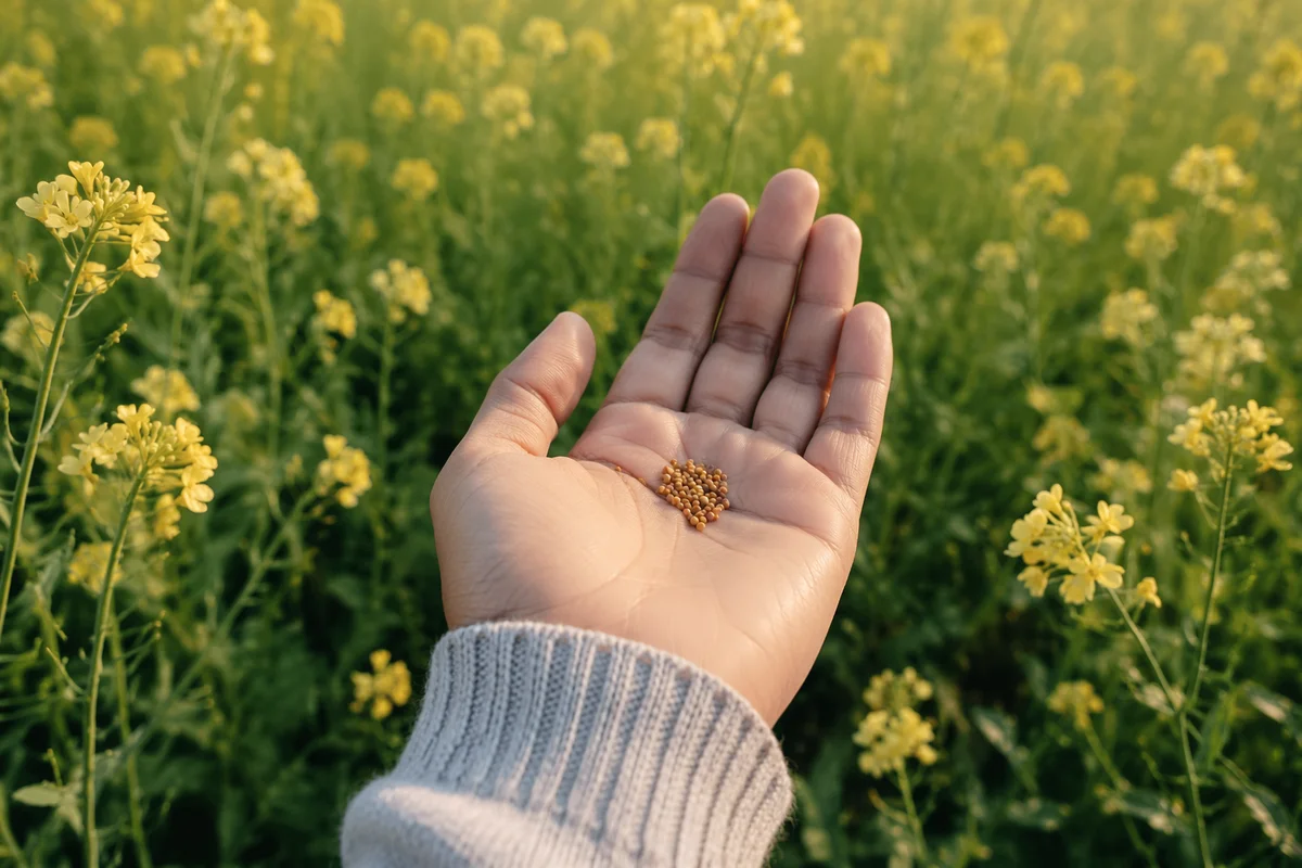 Mustard Seeds Resting in Open Palm