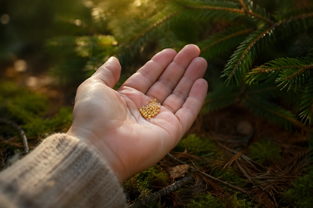 Mustard Seeds in Palm by Evergreen Forest