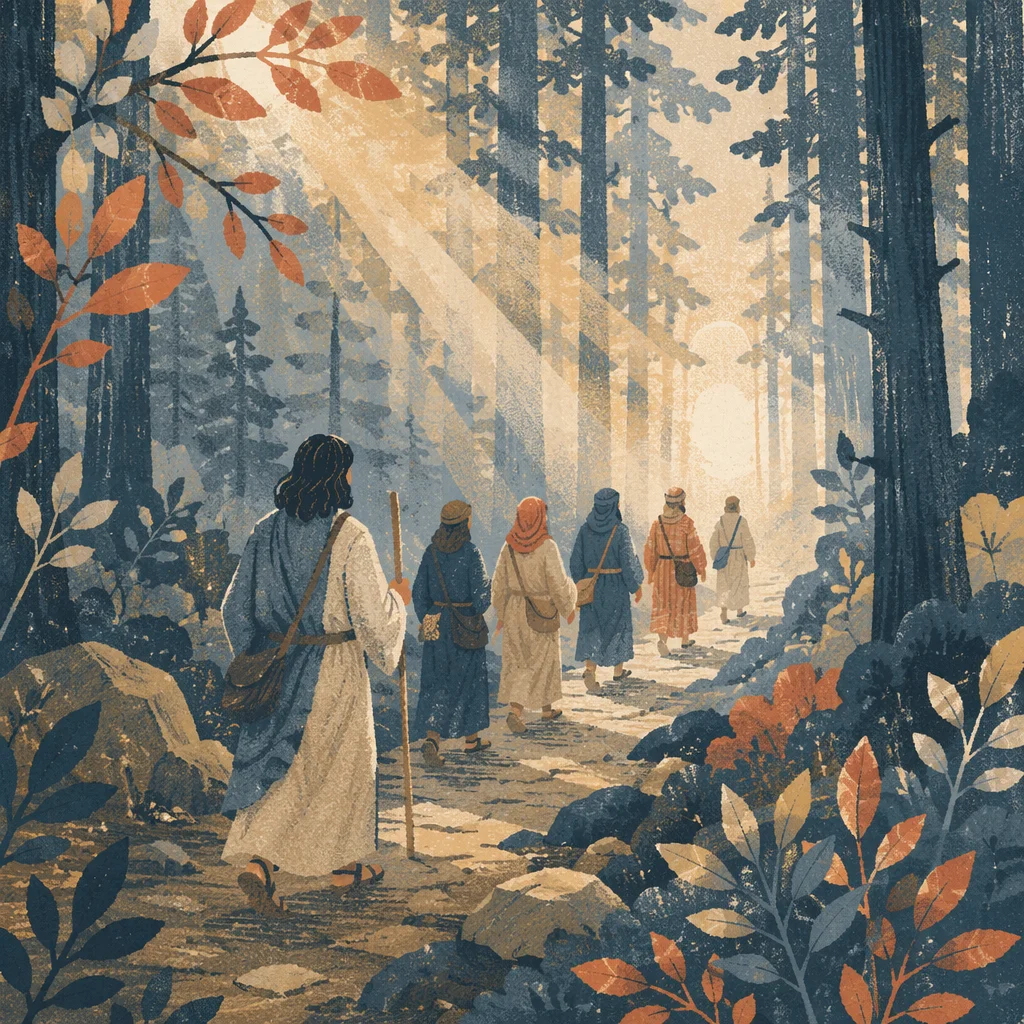 Evergreen Forest Path Toward Morning Light