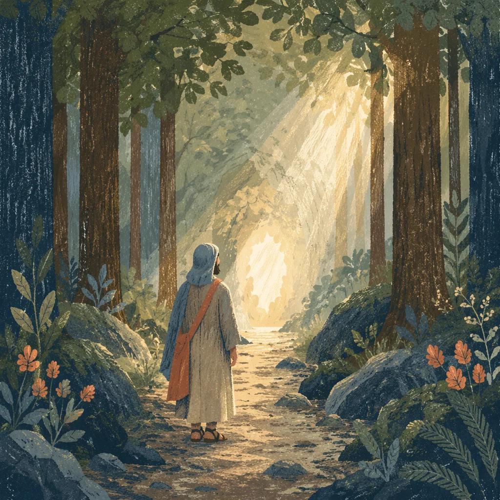 Narrow Forest Path Toward Morning Light
