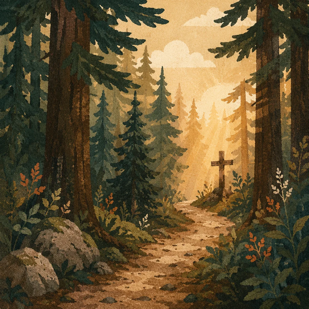 Narrow Forest Path Toward Morning Grace