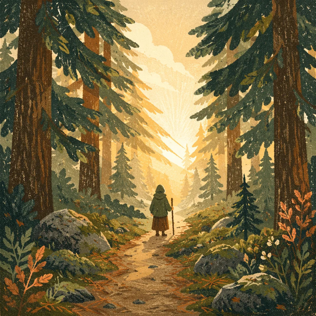 Narrow Forest Path Toward Morning Light