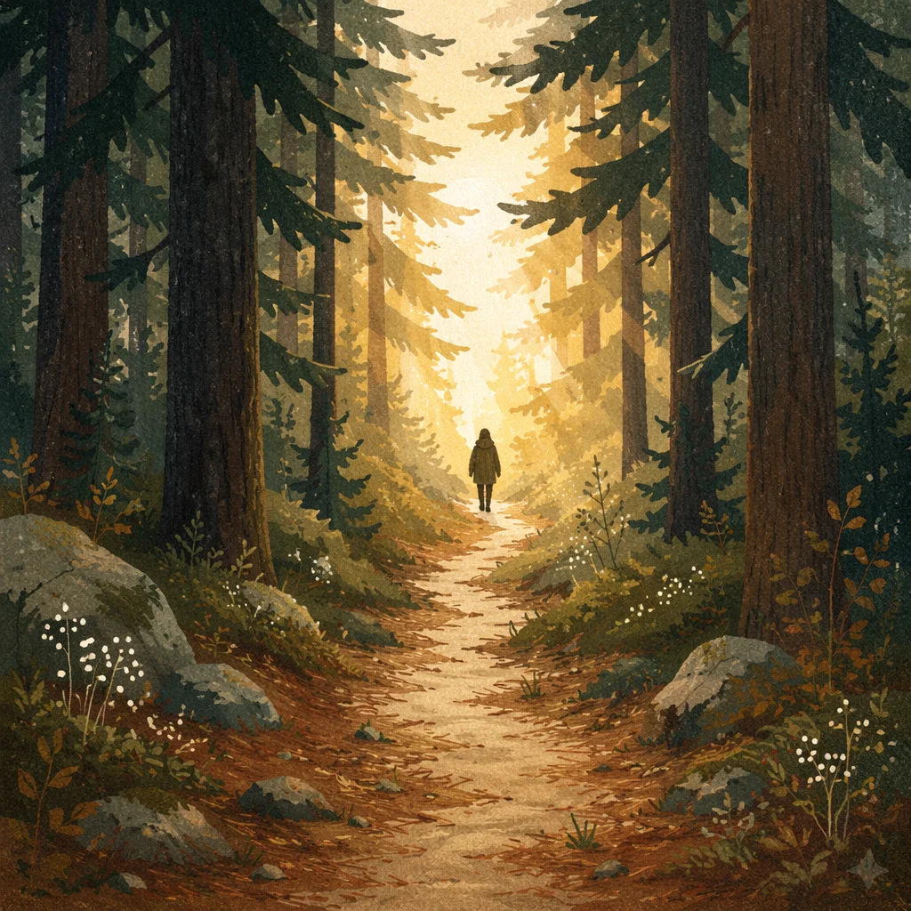 Narrow Forest Path Toward Morning Light