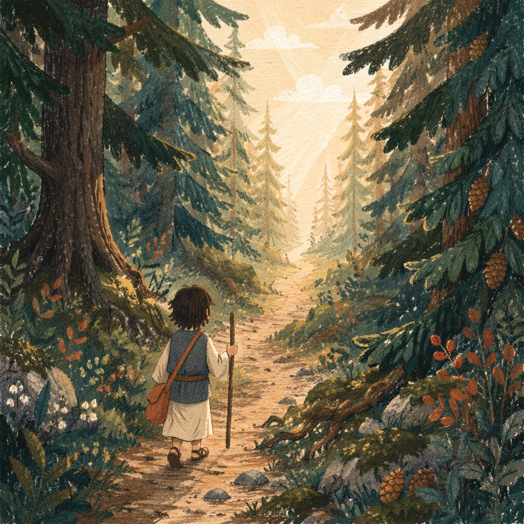 Narrow Evergreen Path Toward Morning Light