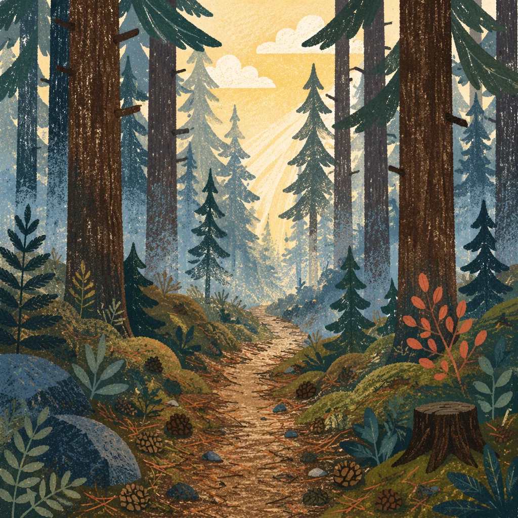 Narrow Forest Path Toward Morning Light