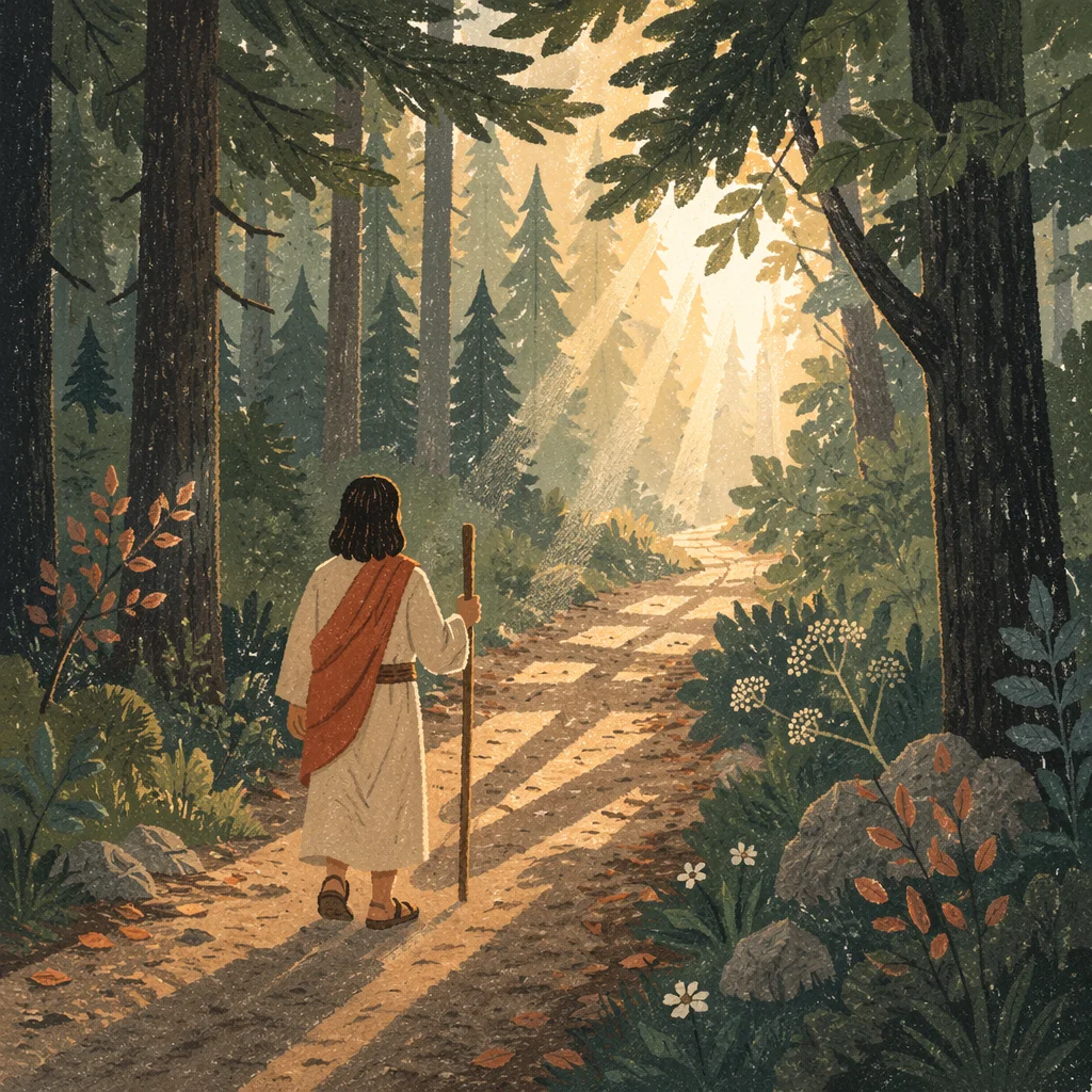 Narrow Forest Path Toward Morning Light