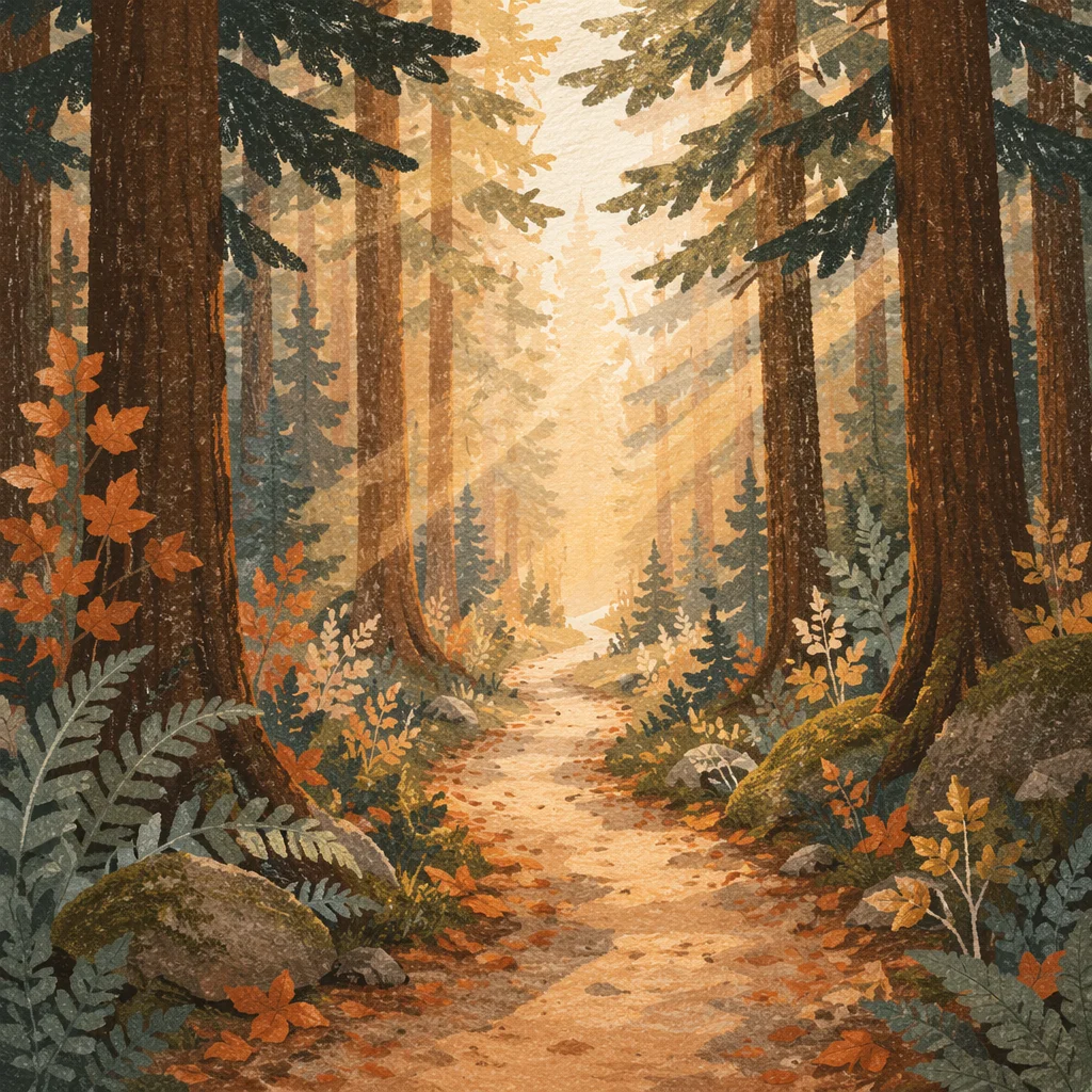 Narrow Forest Path Toward Morning Light