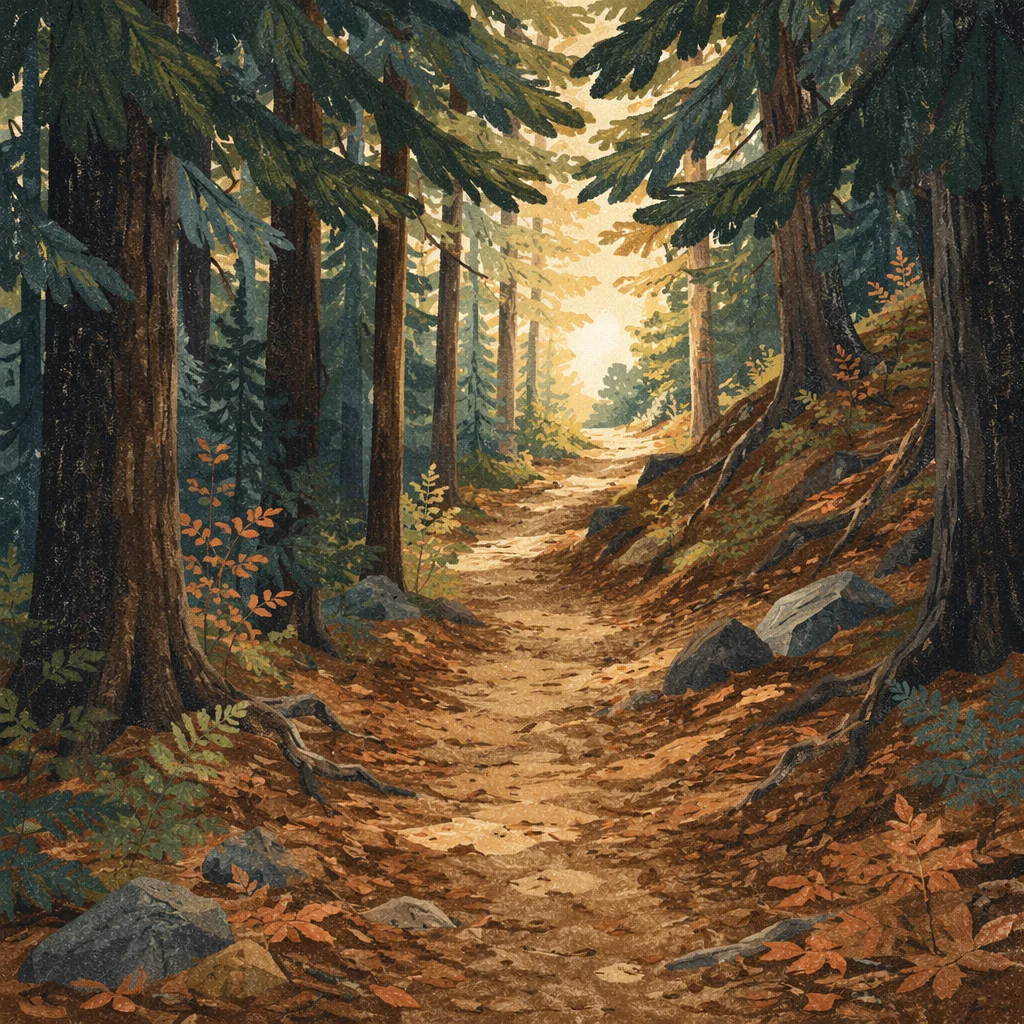 Narrow Forest Path Toward Morning Light