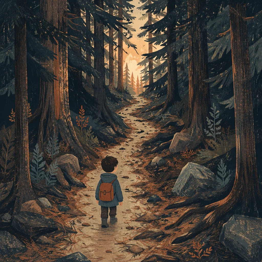Narrow Evergreen Path Toward Golden Light