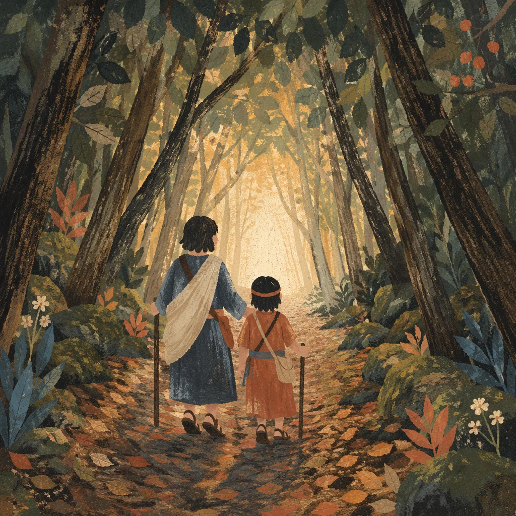 Narrow Evergreen Path Toward Golden Light