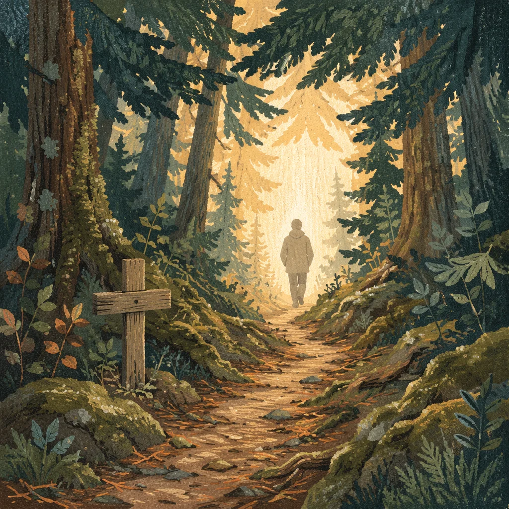 Narrow Forest Path Toward Morning Light