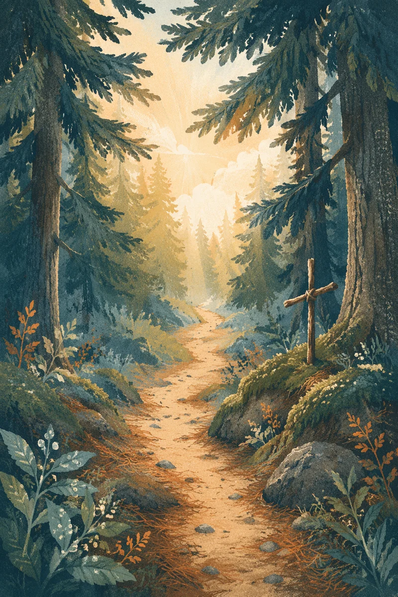 Narrow Forest Path Toward Morning Light