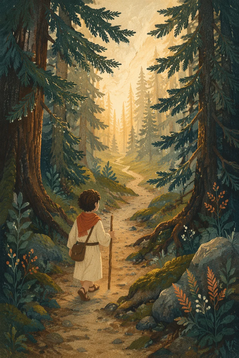 Narrow Evergreen Path Toward Morning Light
