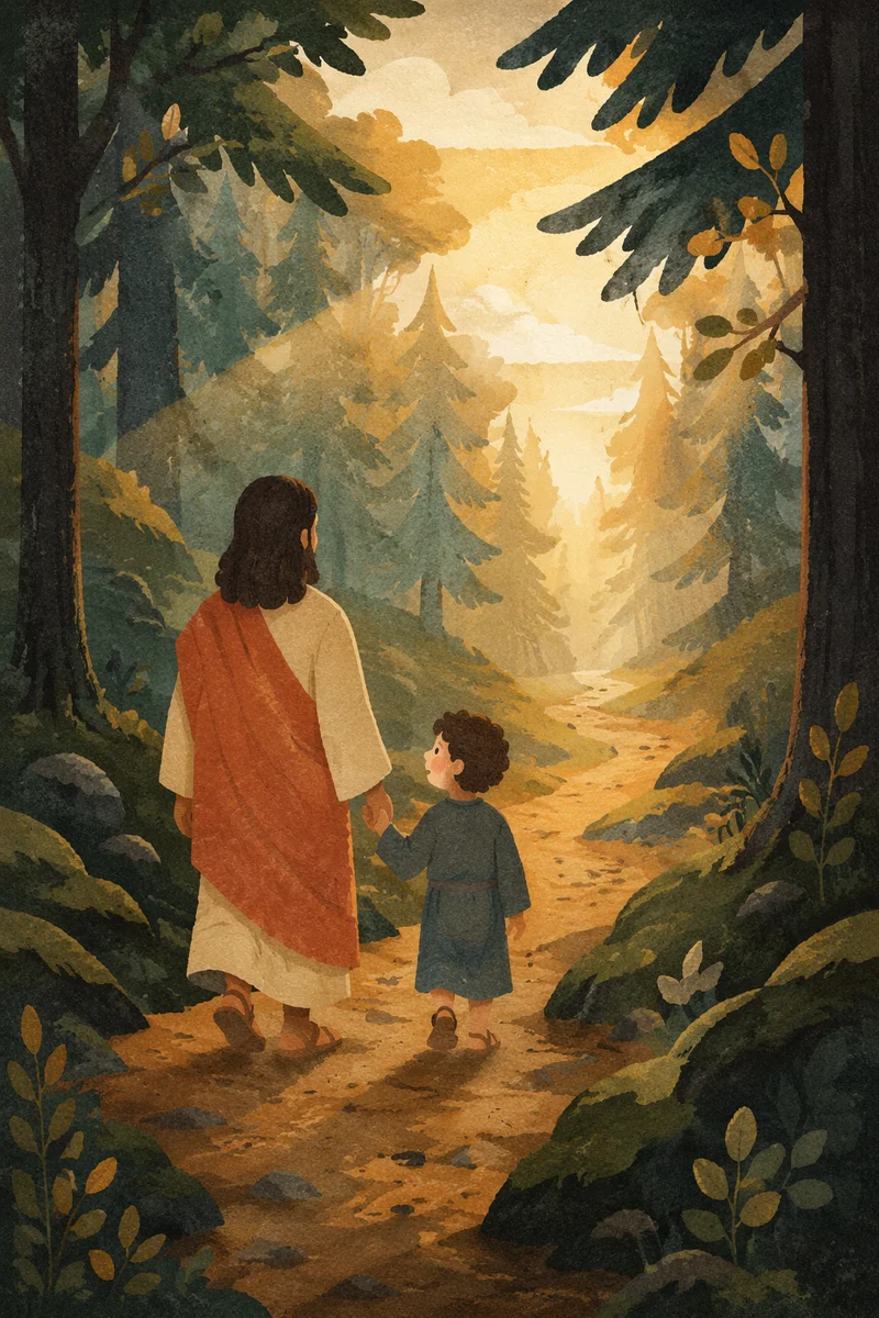 Narrow Forest Path Toward Golden Light