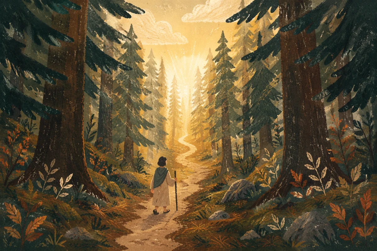 Narrow Evergreen Path Toward Morning Light