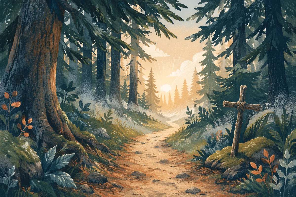 Narrow Forest Path Toward Morning Light