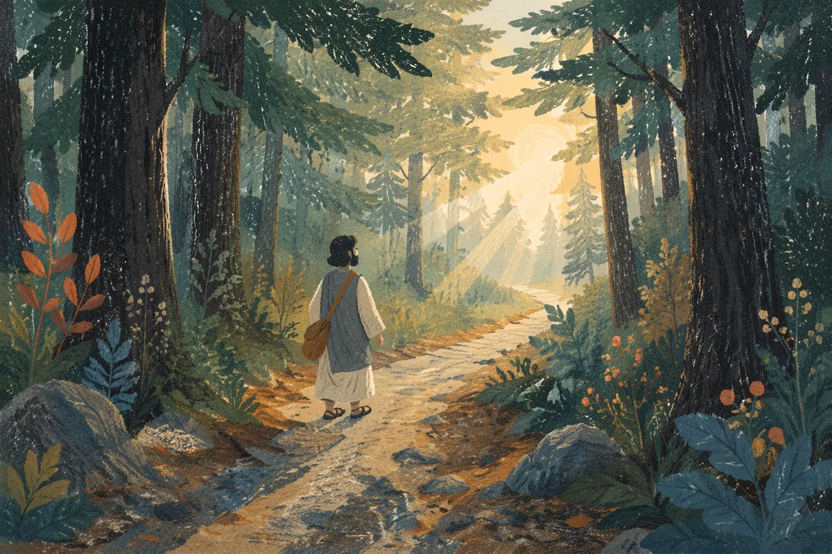 Narrow Forest Path Toward Morning Light