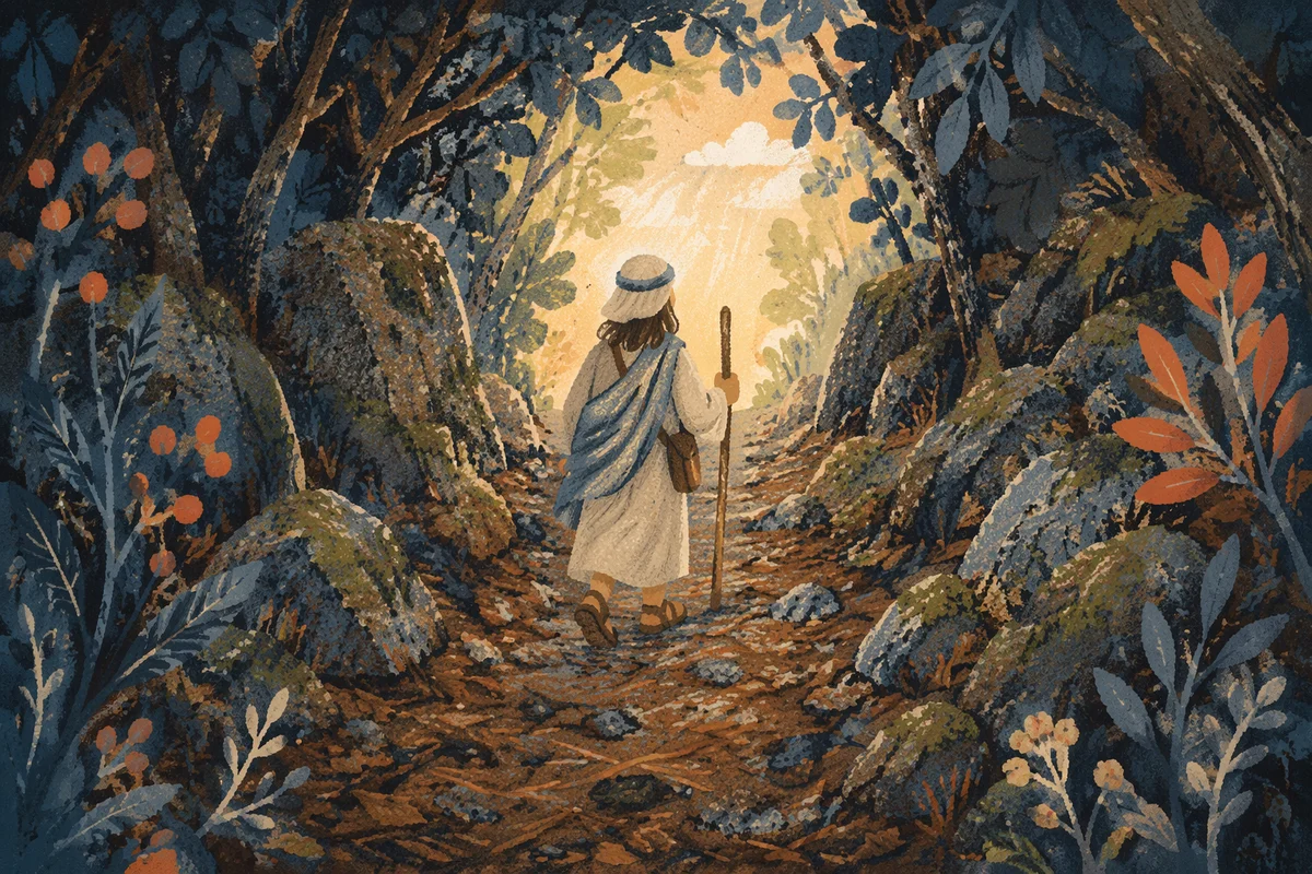 Narrow Evergreen Path Toward Hopeful Light