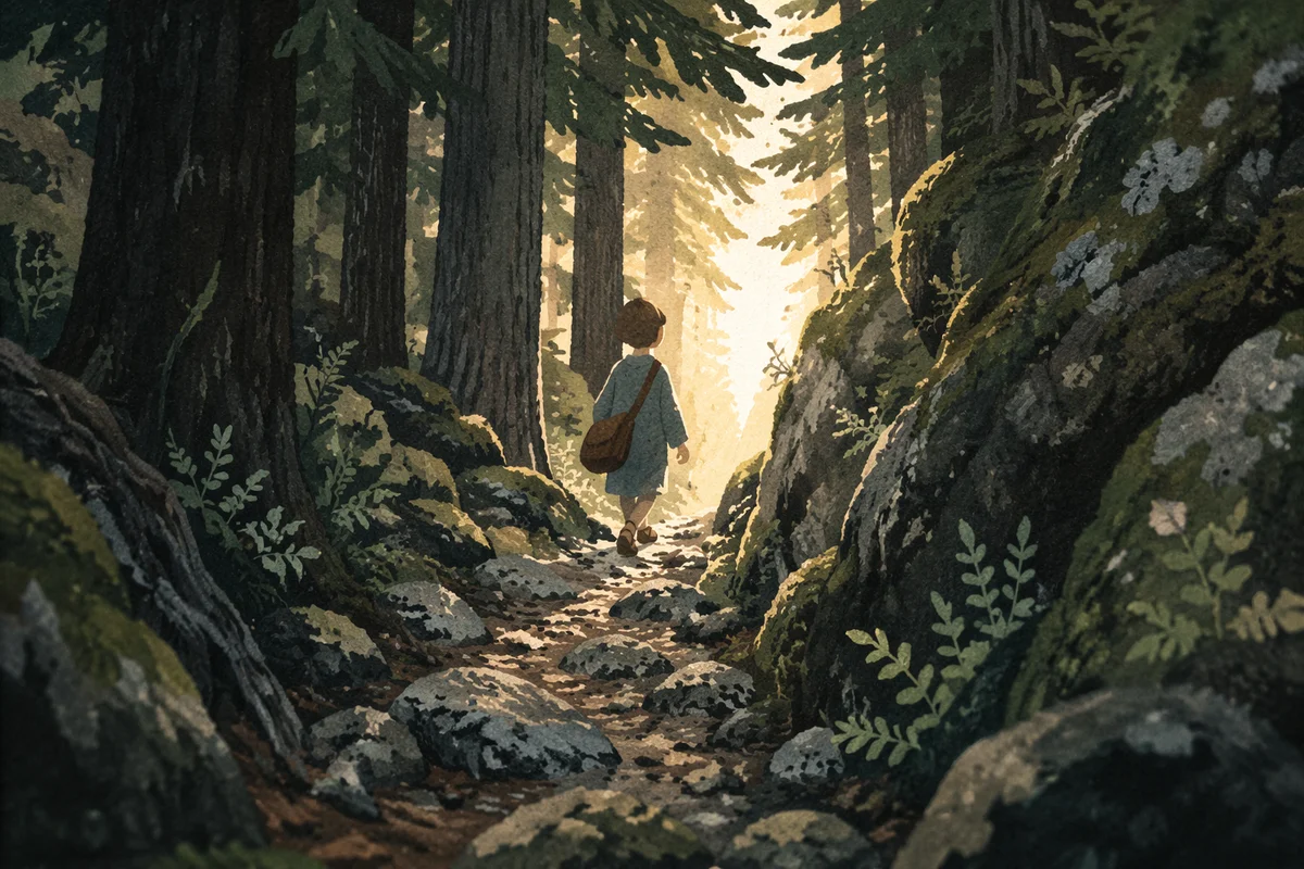 Narrow Evergreen Path Toward Morning Light