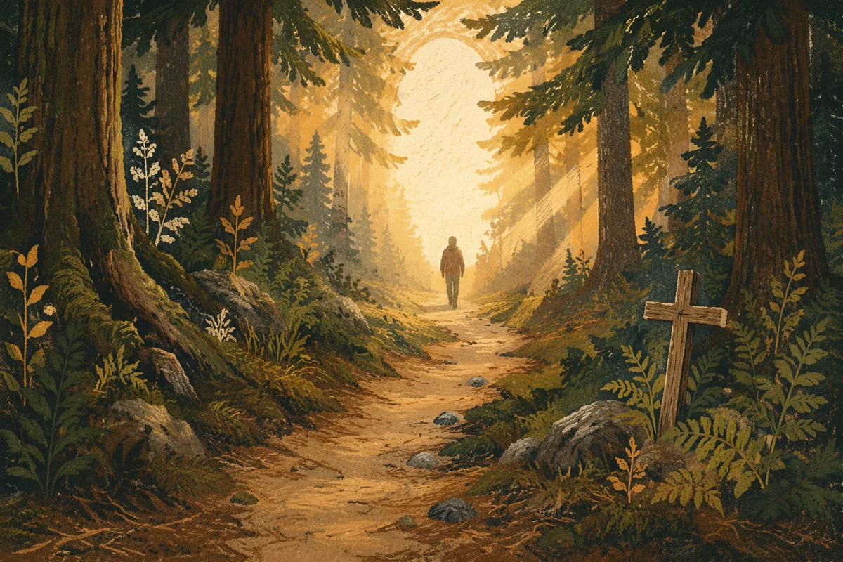 Narrow Forest Path Toward Morning Light