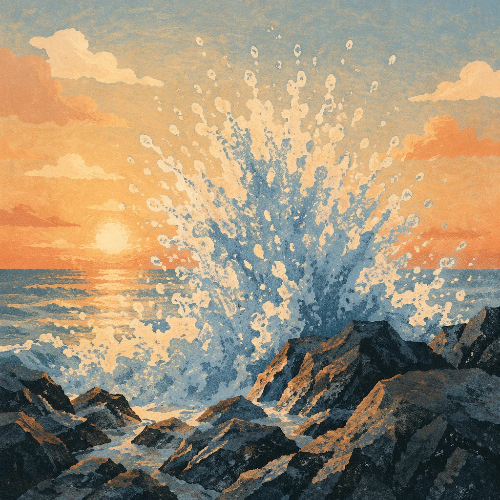 Sunrise Waves Crashing on Volcanic Rocks