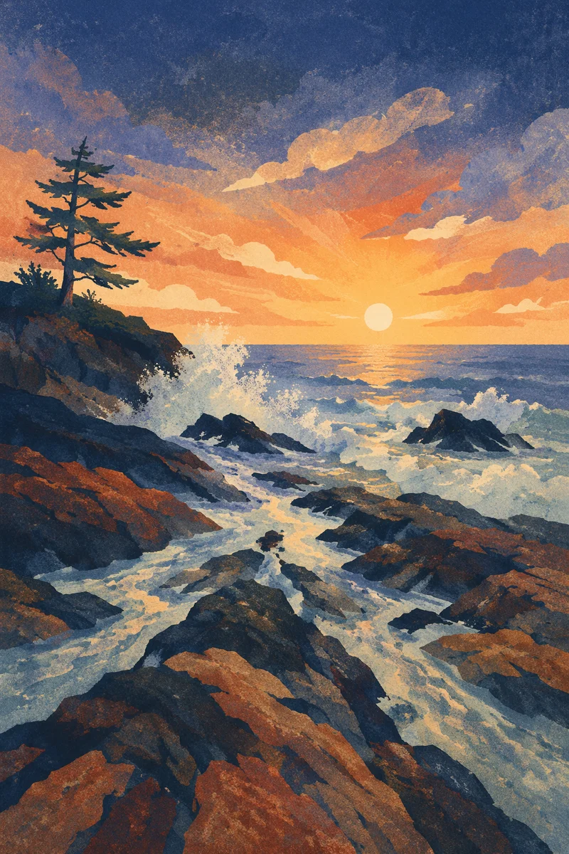 Sunrise Waves Crashing on Evergreen Coast