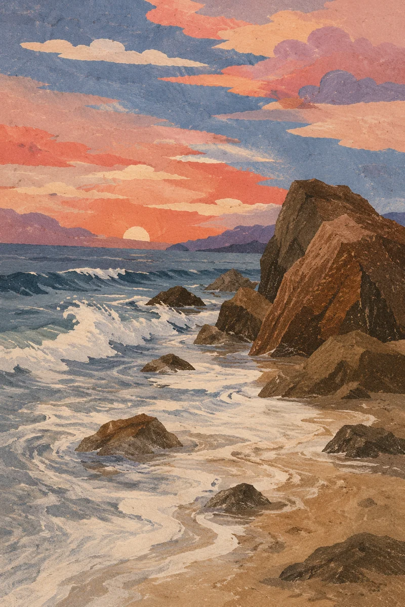 Sunrise Waves Over Steadfast Coastal Rocks