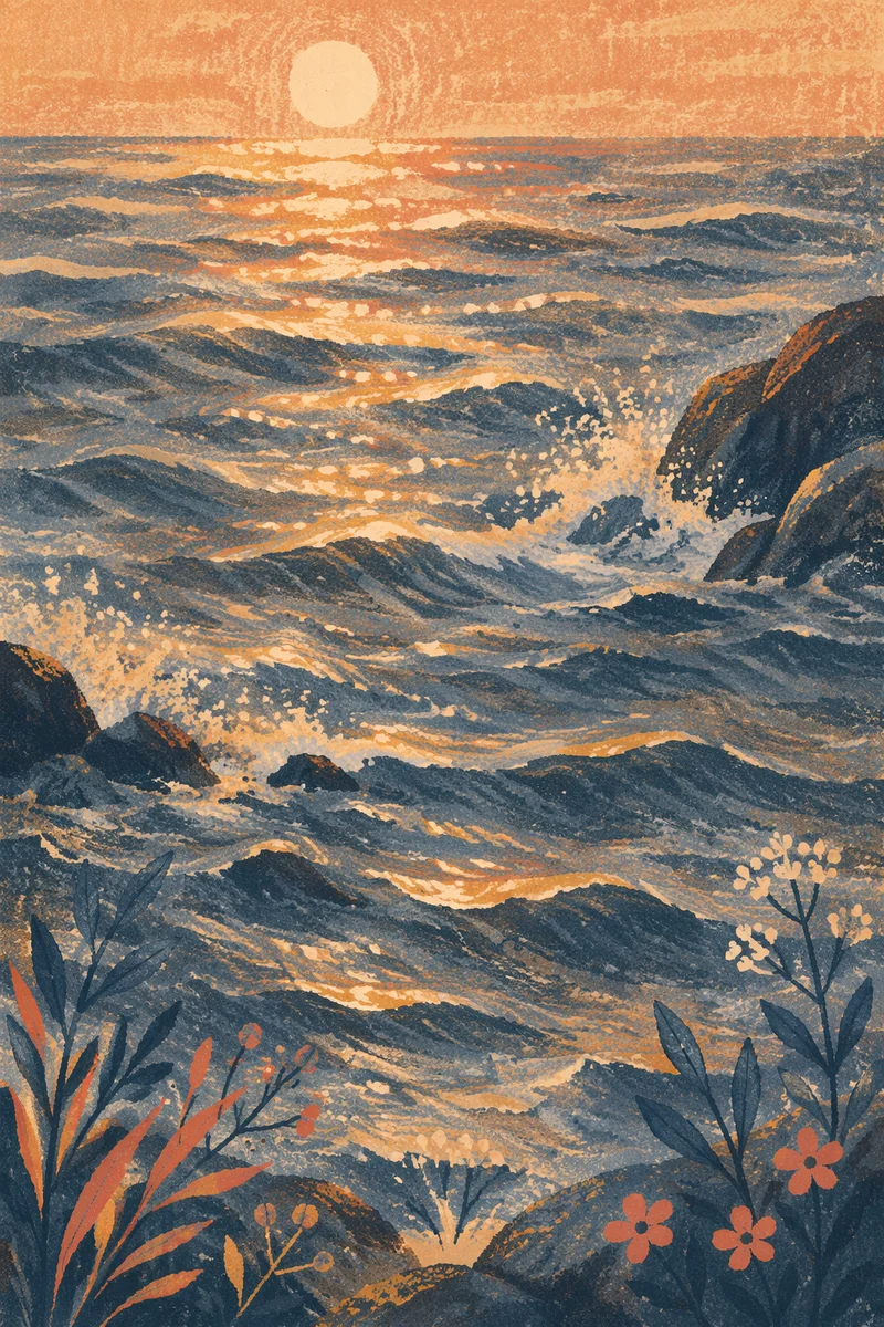 Sunrise Waves Breaking Over Coastal Rocks