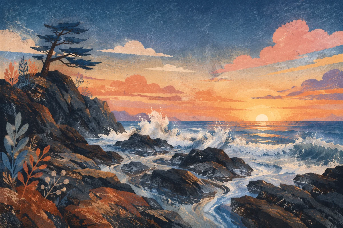 Sunrise Waves Crashing on Evergreen Coast