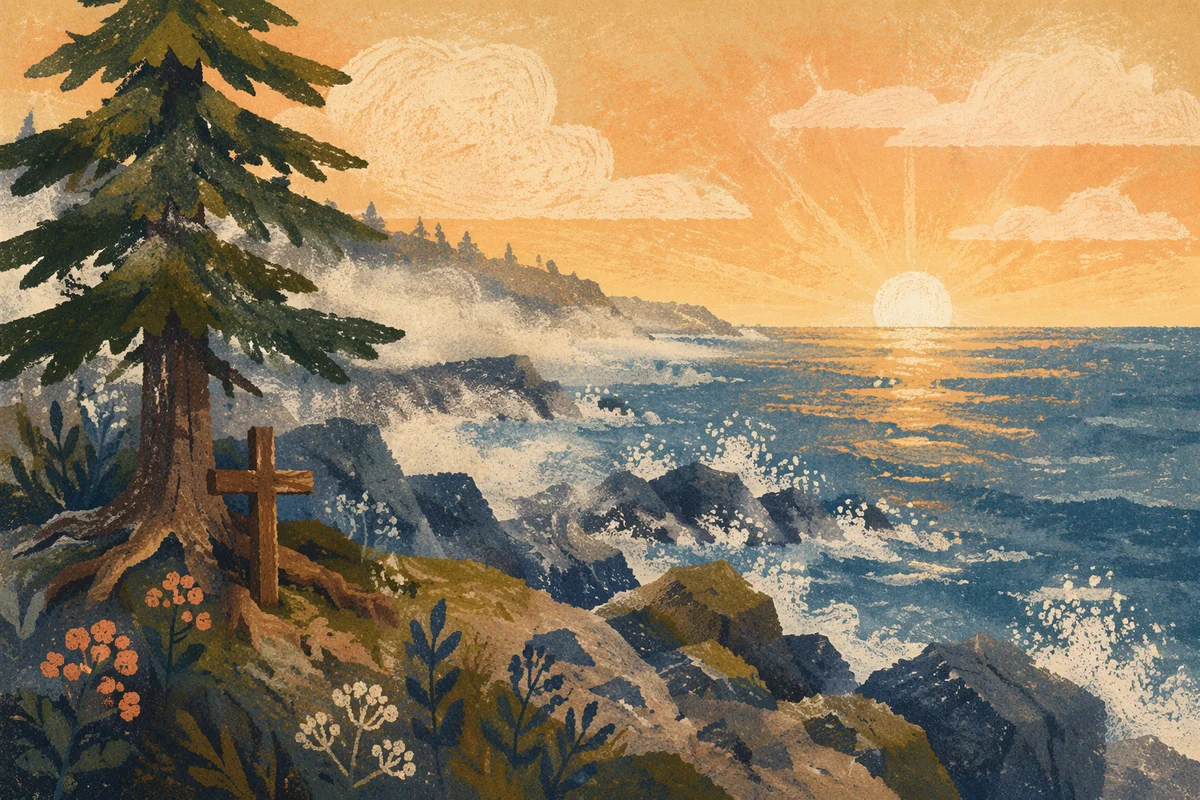 Evergreen Cross by Crashing Sunrise Waves