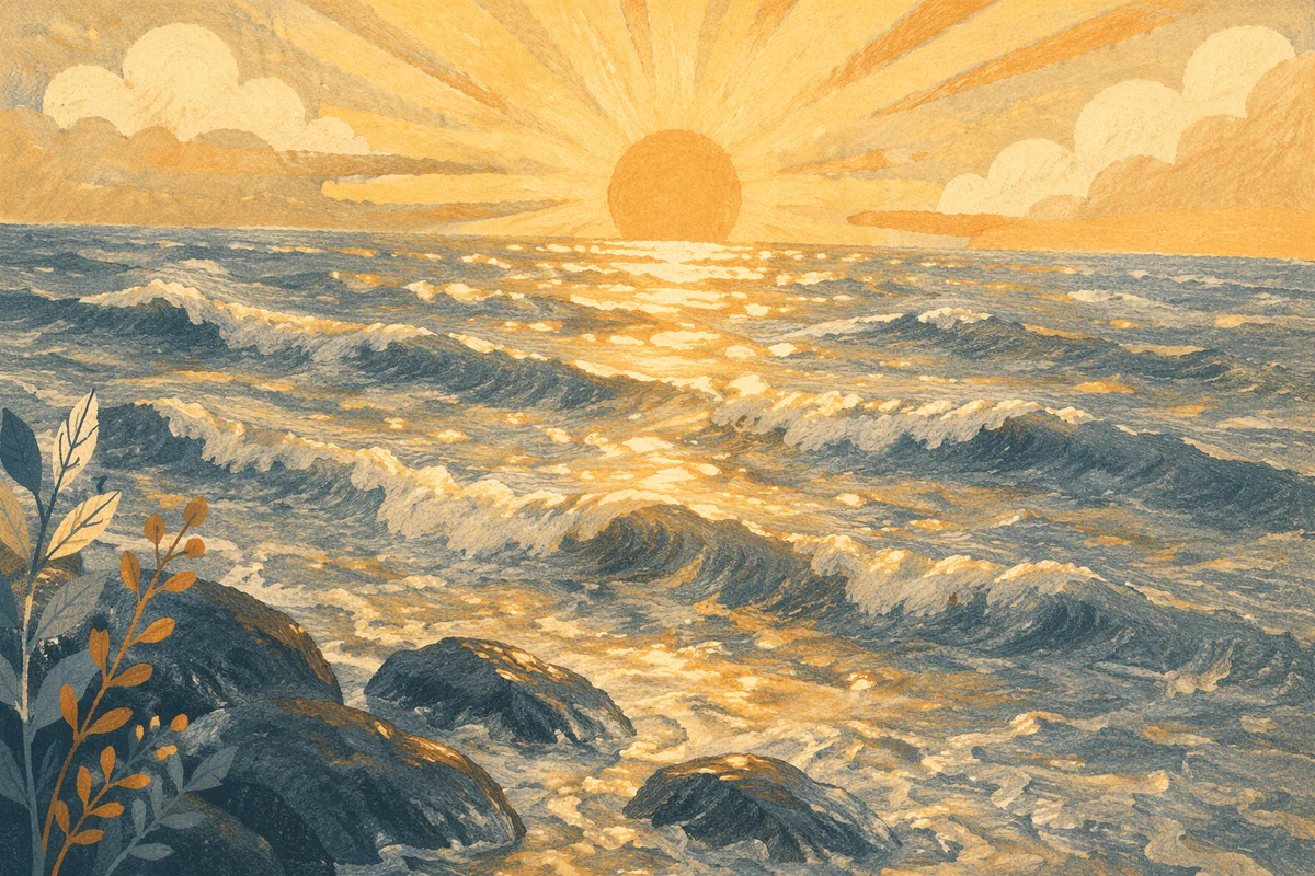 Golden Sunrise Waves Over Coastal Rocks